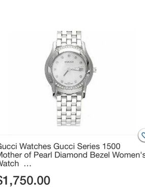 Gucci Silver Women's Watch with Mother-of-Pearl Dial and Diamond Accents